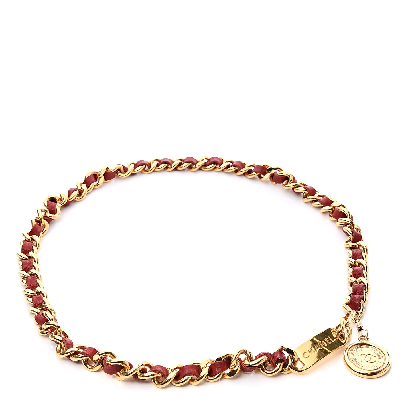 Lambskin Chain CC Medallion Belt Red Gold