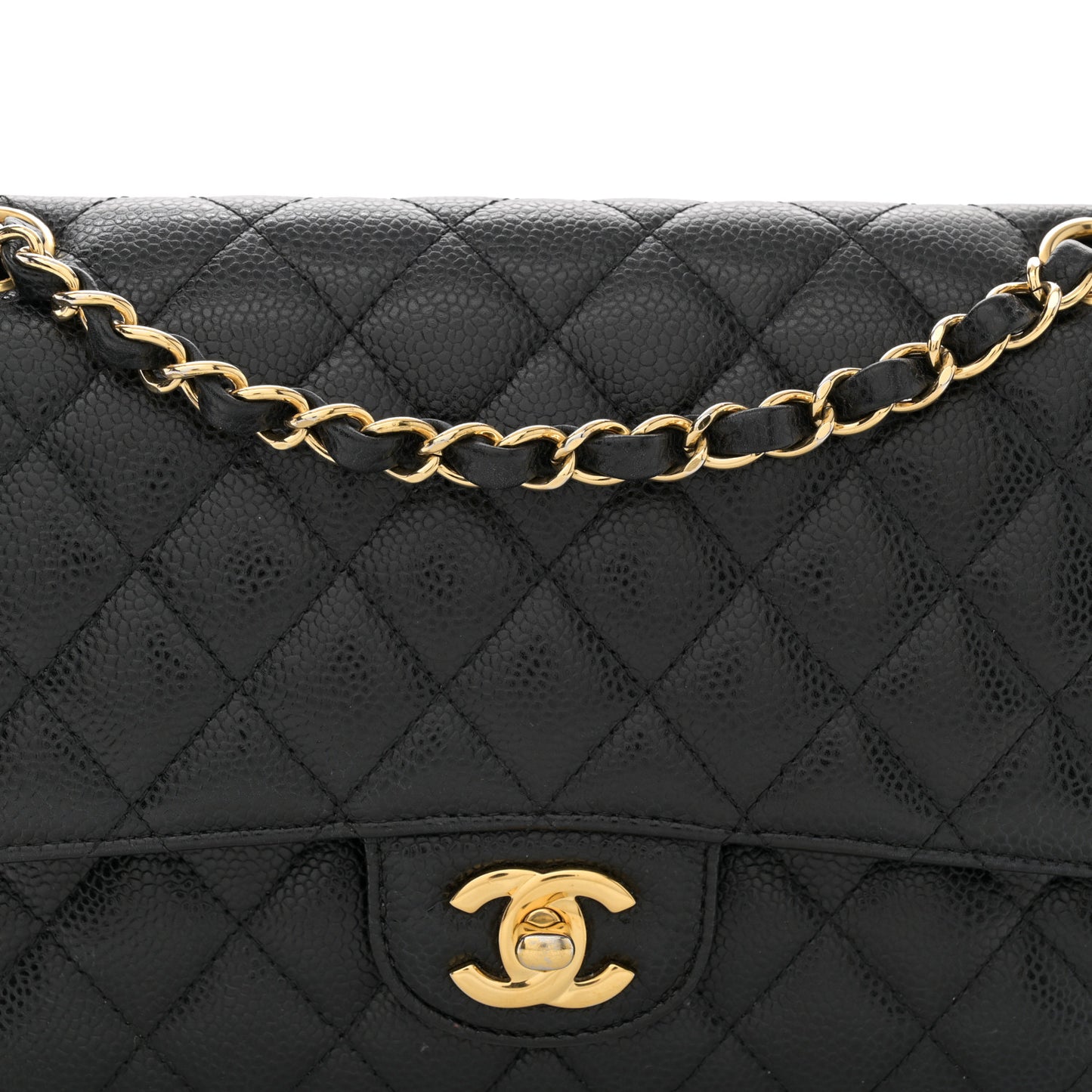 Caviar Quilted Medium Double Flap Black