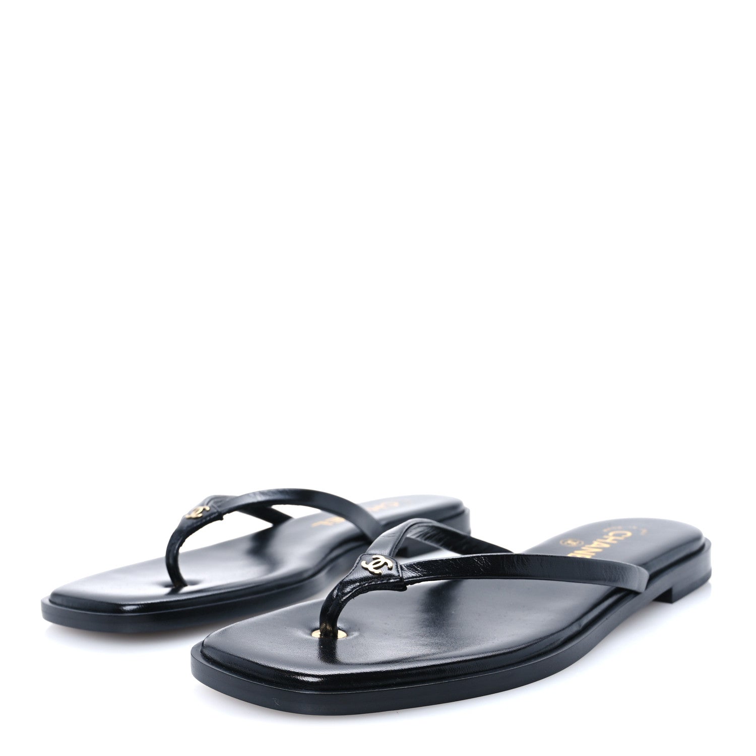 Chanel Goatskin CC Times Square Thong Sandals 37.5 Black 4 of 9