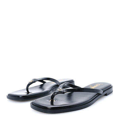 Chanel Goatskin CC Times Square Thong Sandals 37.5 Black 4 of 9