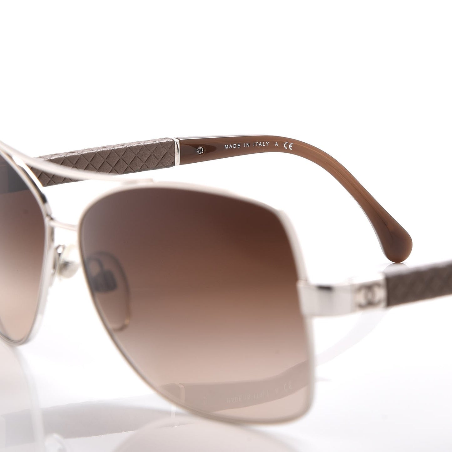 Lambskin Quilted CC Aviator Sunglasses 4196-Q Silver Taupe