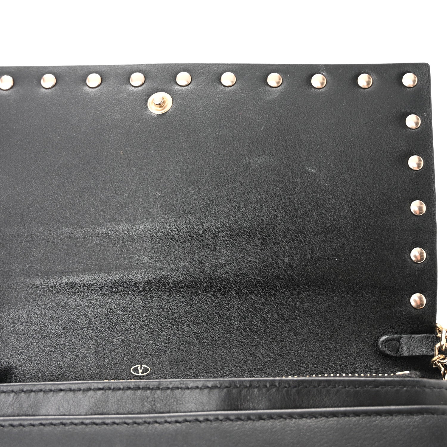 Valentino Garavani Vitello Rockstud Flap Wallet On Chain Black 13 of 15
