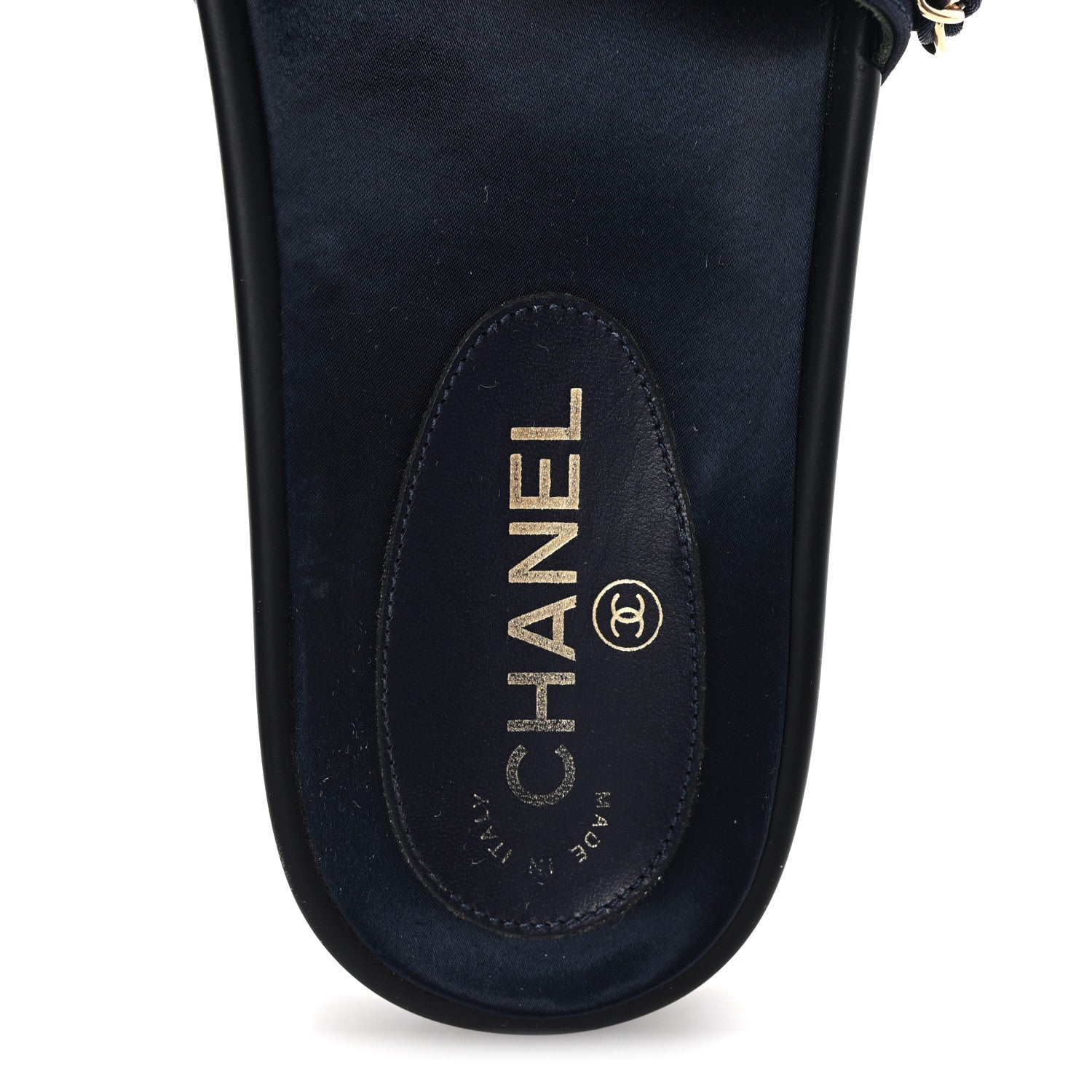 Chanel Satin Canvas Chain Slides Sandals Flats 38 Marine 8 of 9
