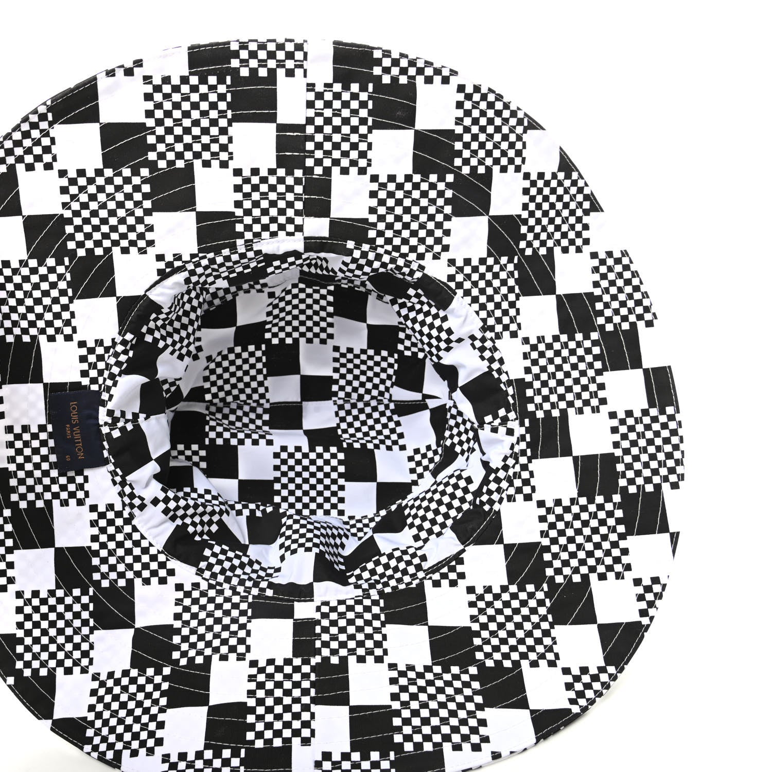Louis Vuitton Fabric Damier Printed LV Hat 60 Black White 4 of 6