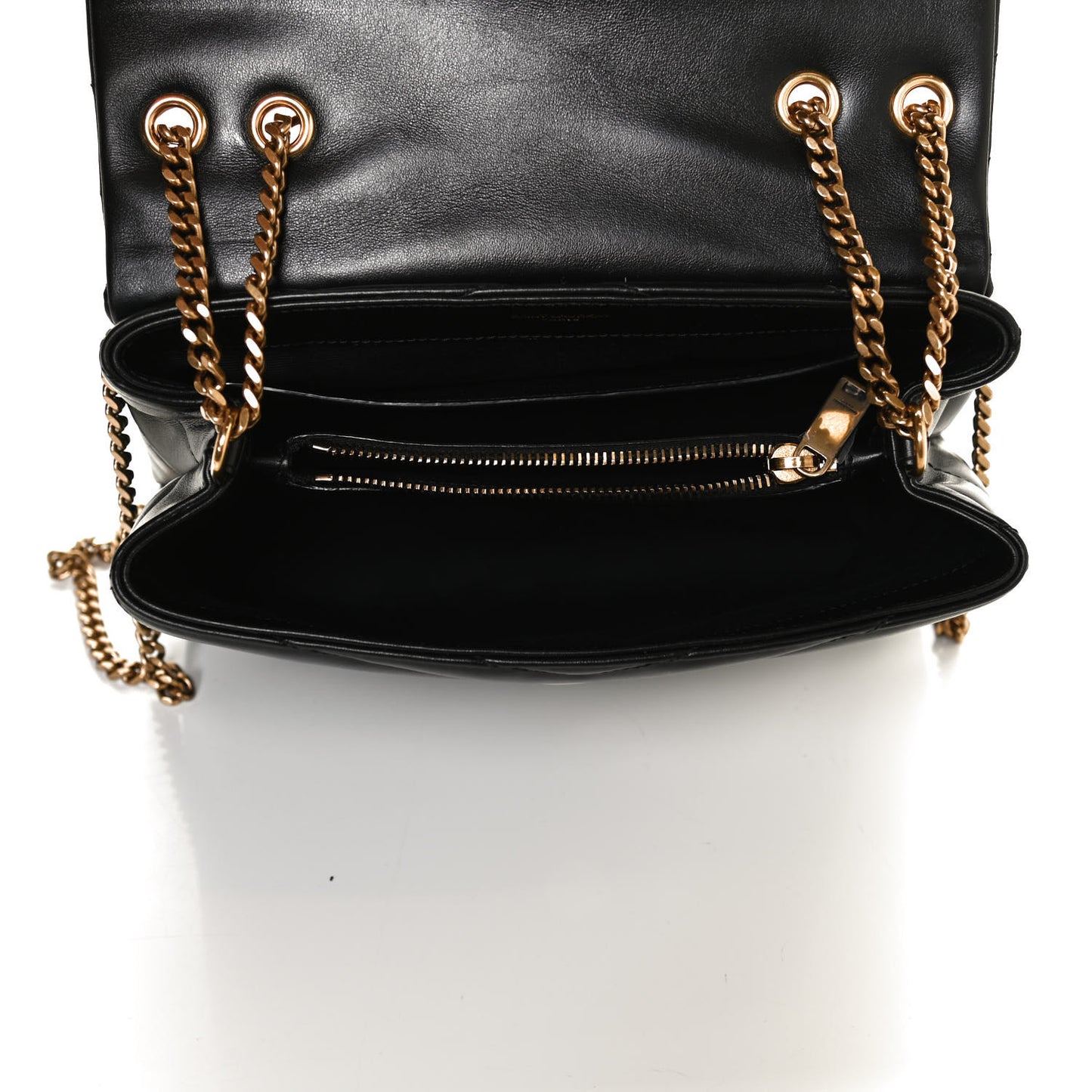Calfskin Y Quilted Monogram Small Loulou Chain Satchel Black