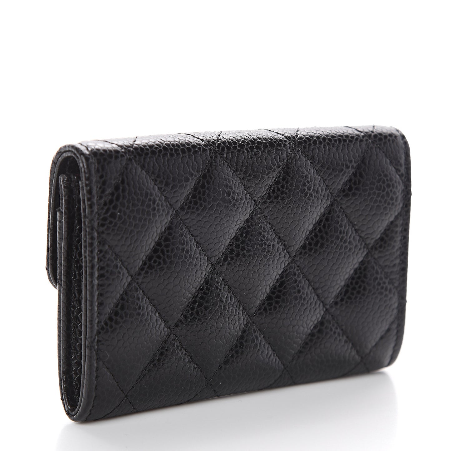Caviar Quilted Flap Card Holder Black