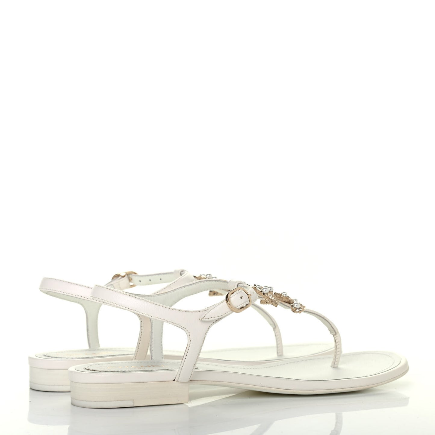 Lambskin Pearl CC Thong Sandals 37 White