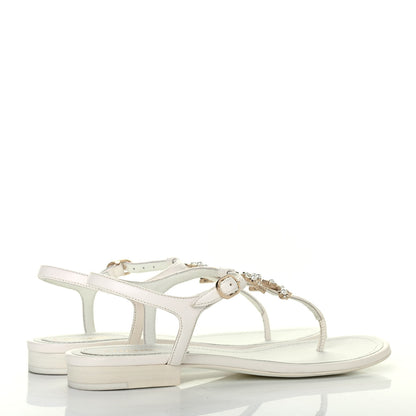 Chanel Lambskin Pearl CC Thong Sandals 37 White 3 of 4