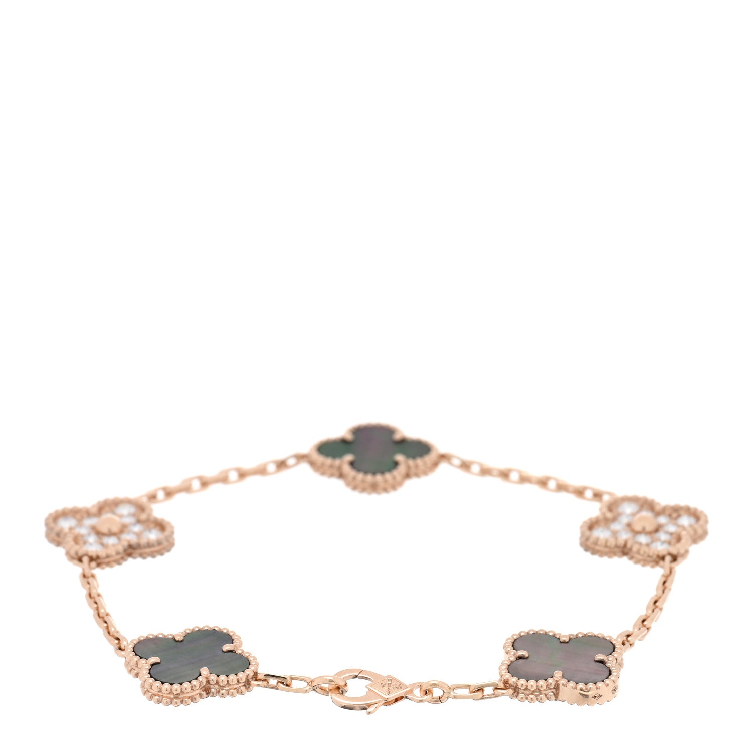 Van Cleef & Arpels 18K Rose Gold Diamond Gray Mother of Pearl 5 Motifs Vintage Alhambra Bracelet 2 of 4