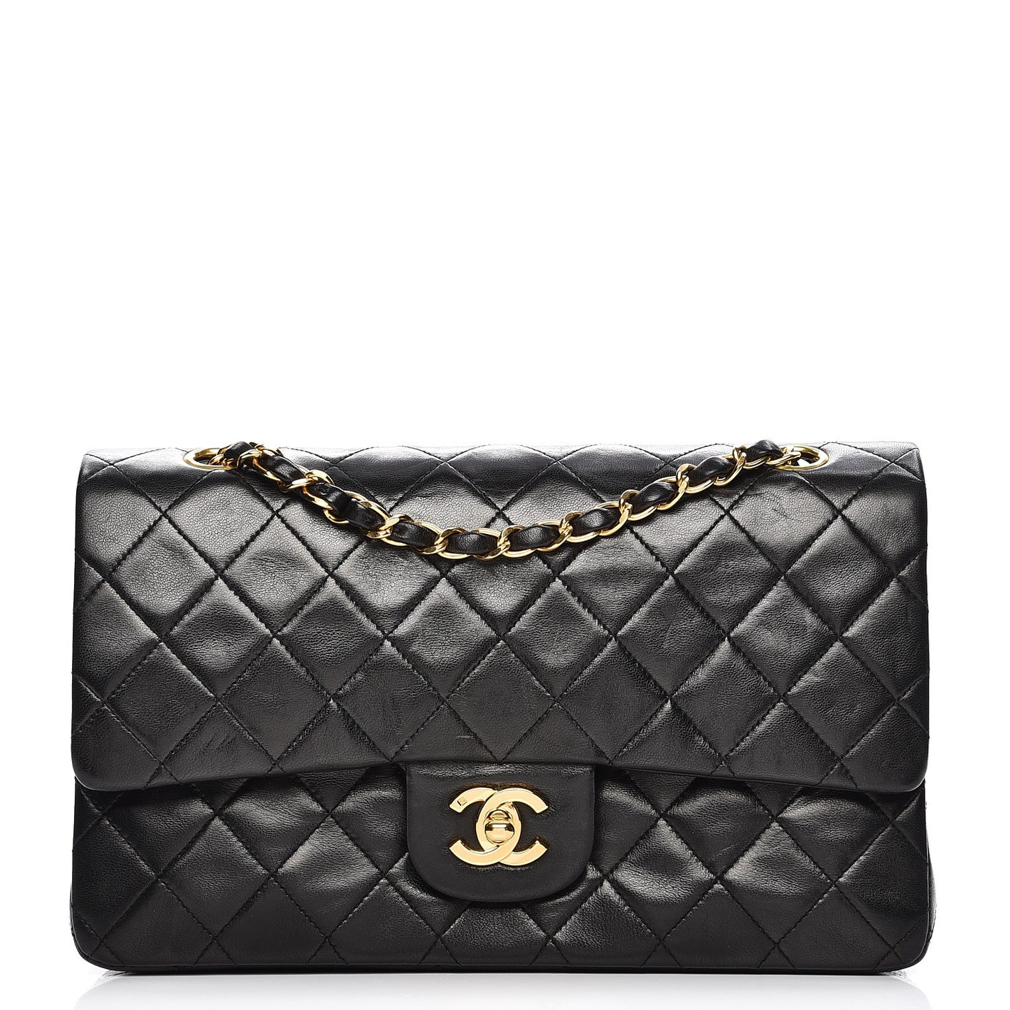 Lambskin Quilted Medium Double Flap Black