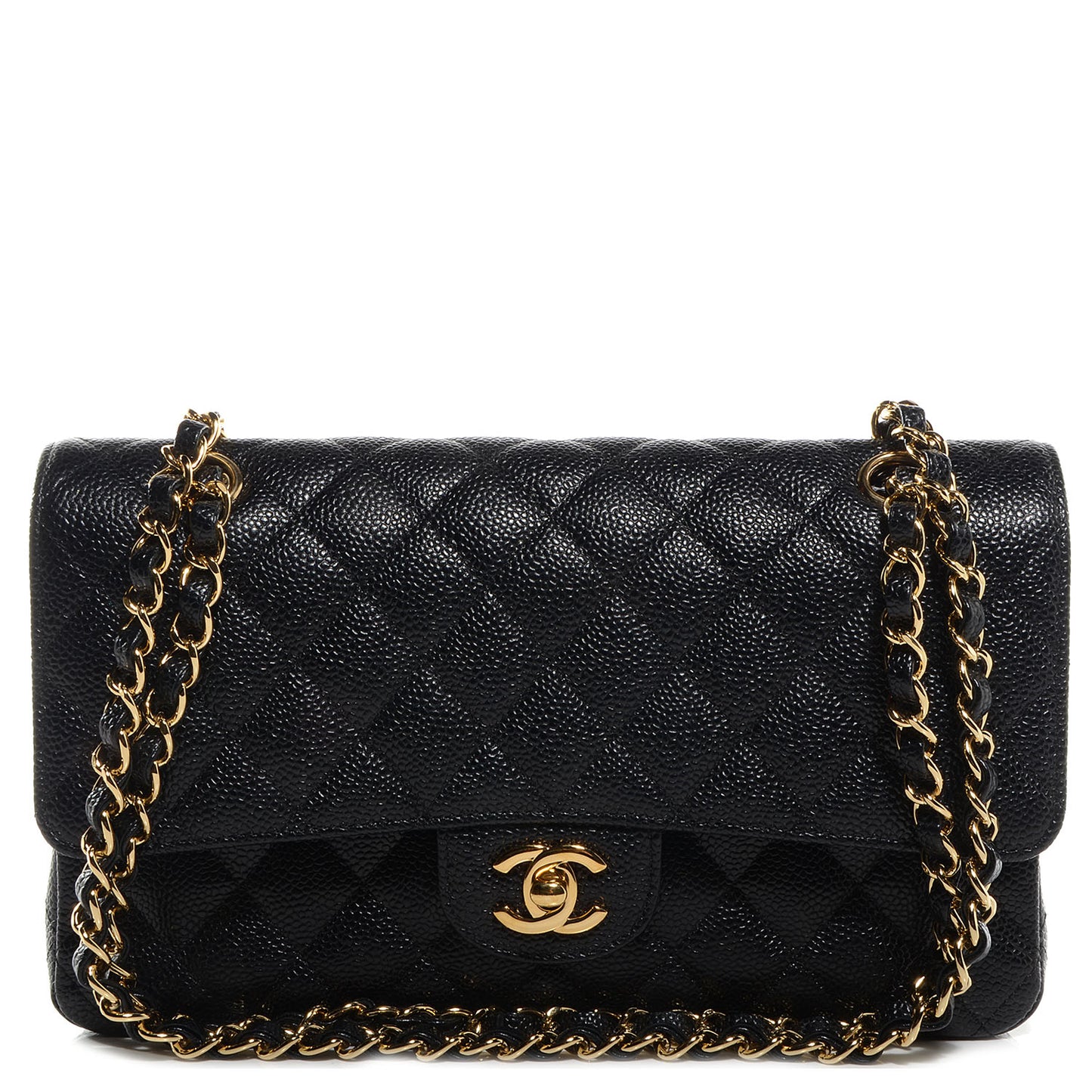 Caviar Quilted Medium Double Flap Black