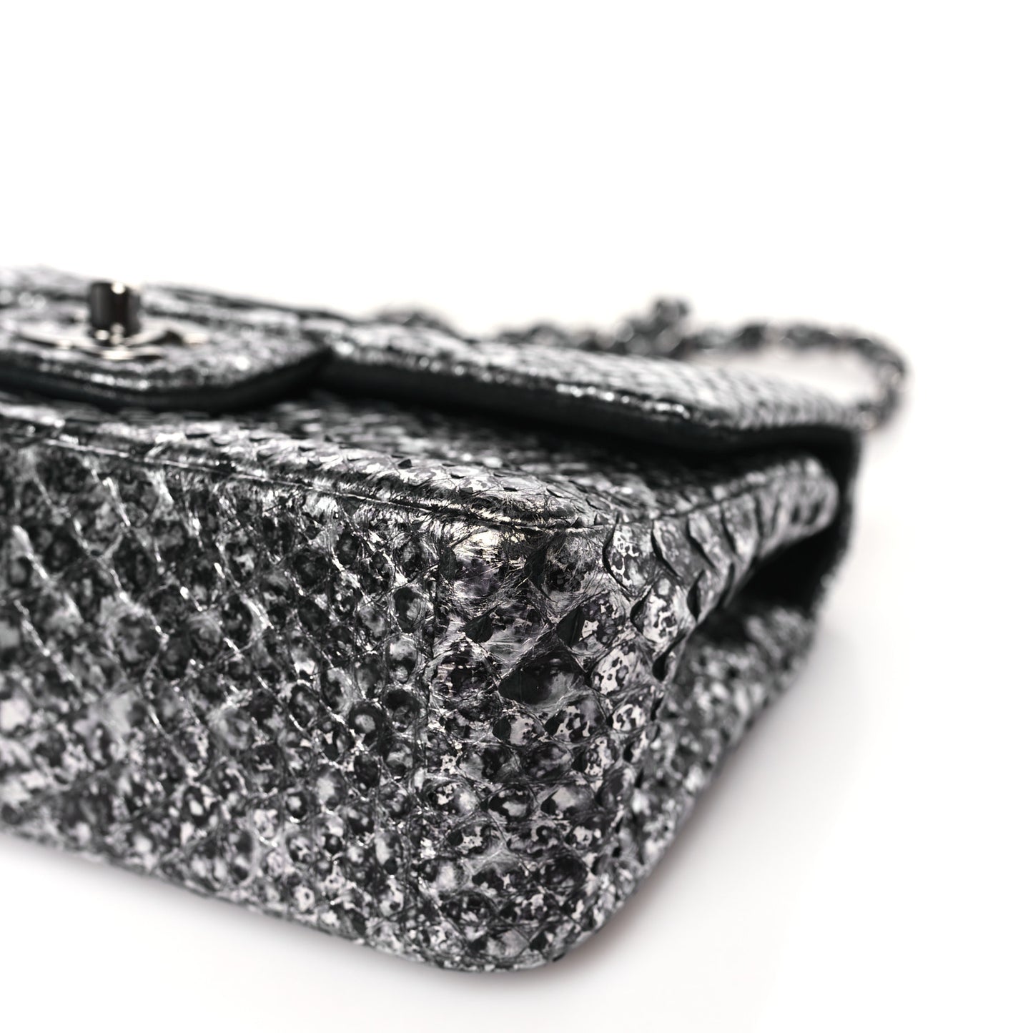 Metallic Snakeskin Mini Rectangular Flap Silver Black
