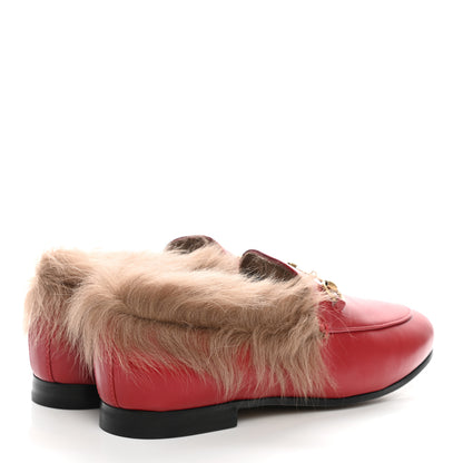 Gucci Malaga Kid Fur Womens Jordaan Loafers 37 Hibiscus Red Natural 4 of 7