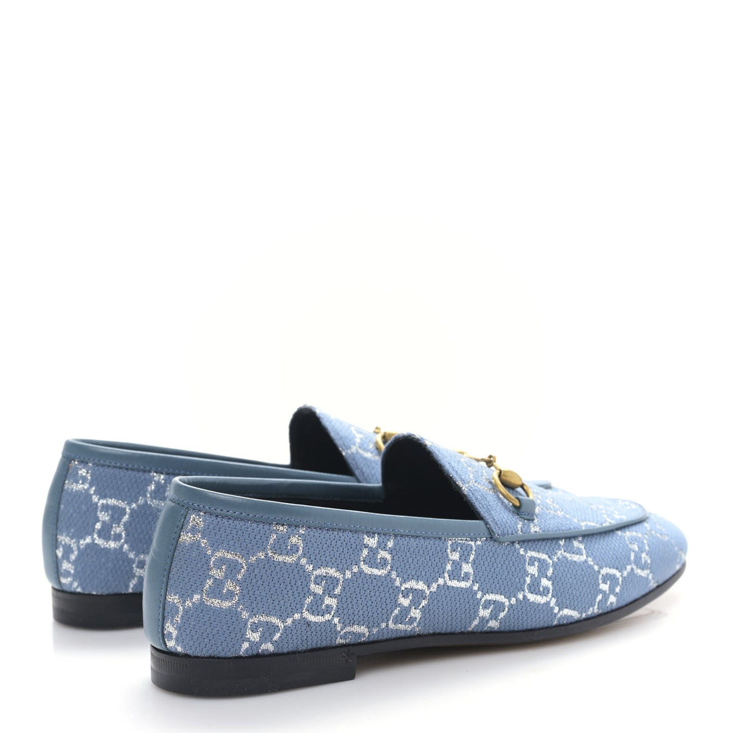 Canvas Lame GG Monogram Horsebit Womens Jordaan Loafers 35.5 Blue Silver