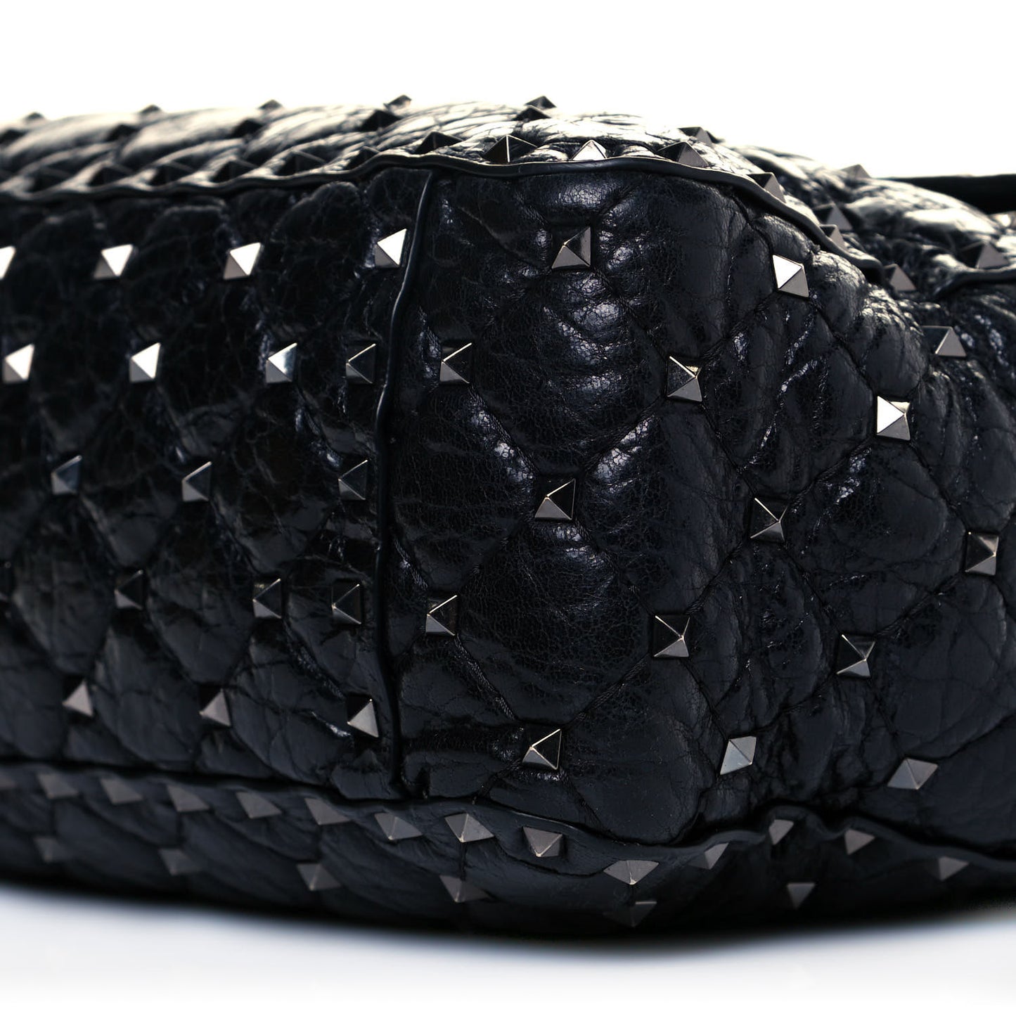 Craquele Nappa Maxi Rockstud Spike Shoulder Bag Black