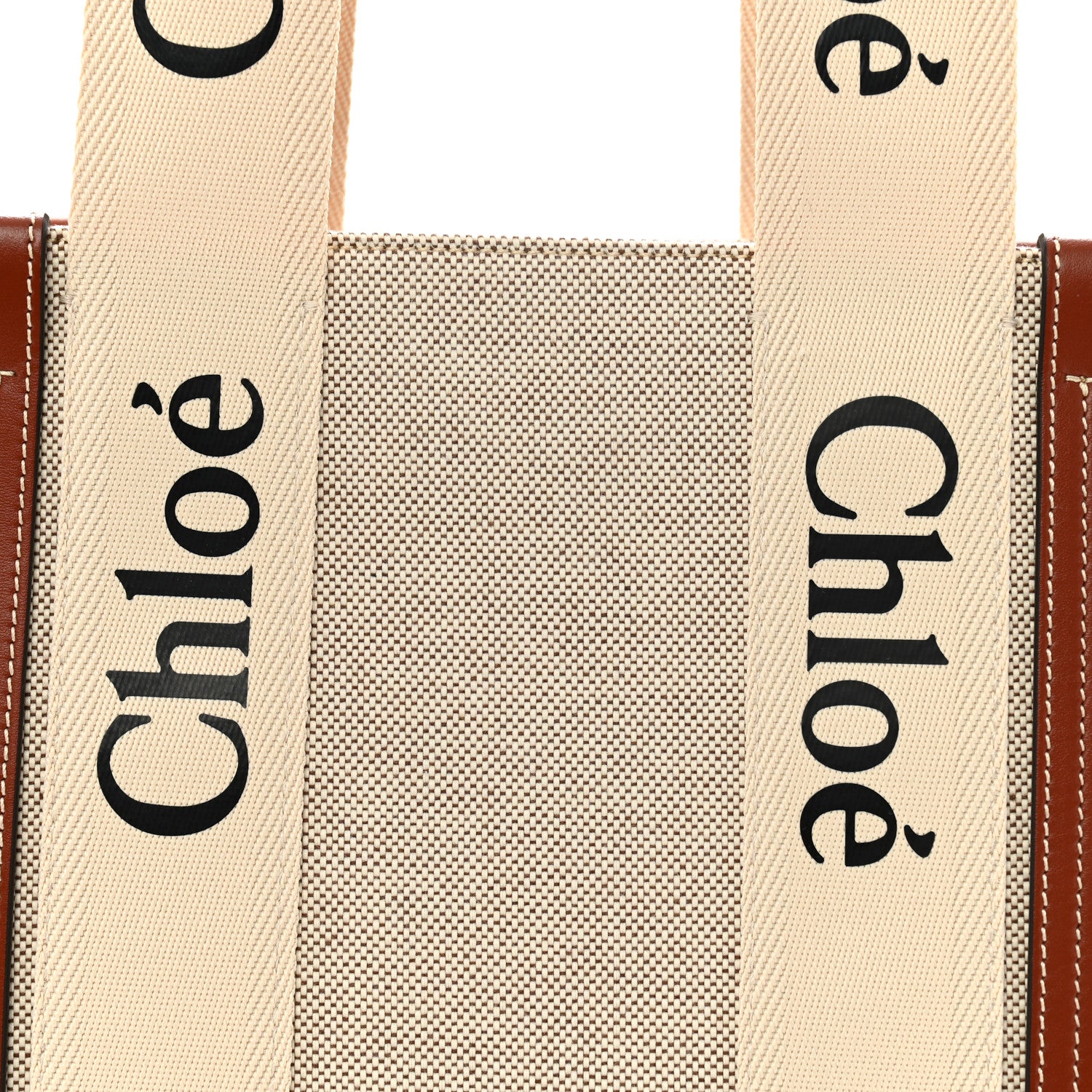 Chloe Cotton Calfskin Medium Woody Ribbon Tote White Brown 8 of 13