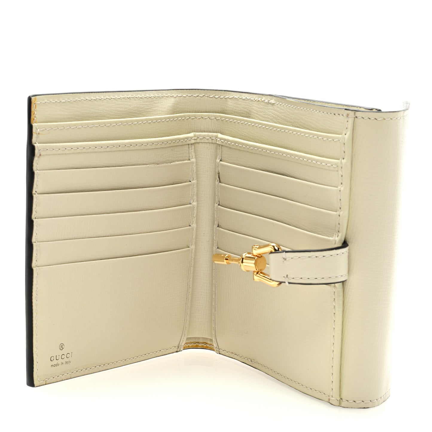 GG Supreme Monogram Textured Calfskin Web Jackie 1961 French Flap Wallet Beige Ebony Mystic White