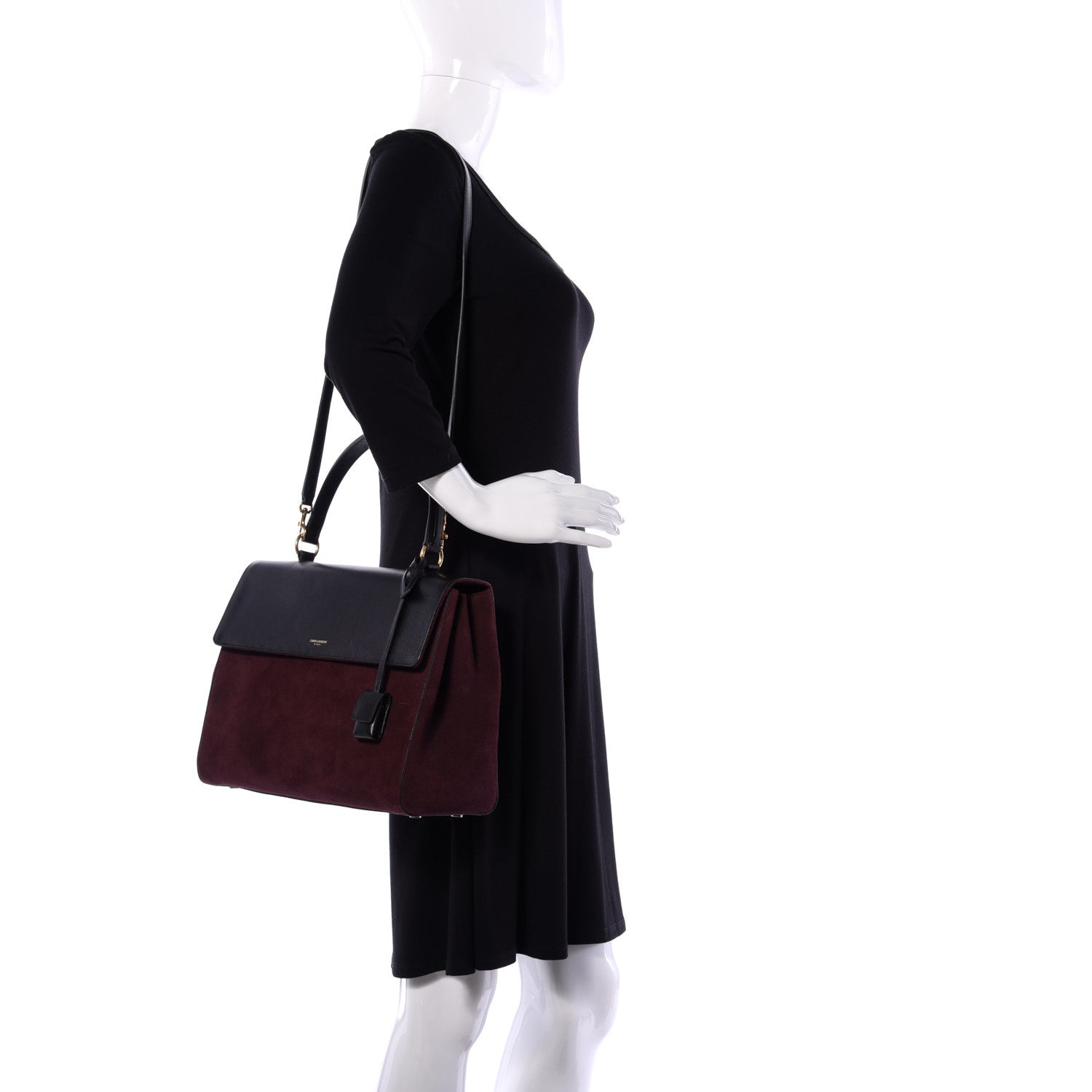 Saint Laurent Calfskin Suede Medium Moujik Top Handle Bag Amarena Black 2 of 9