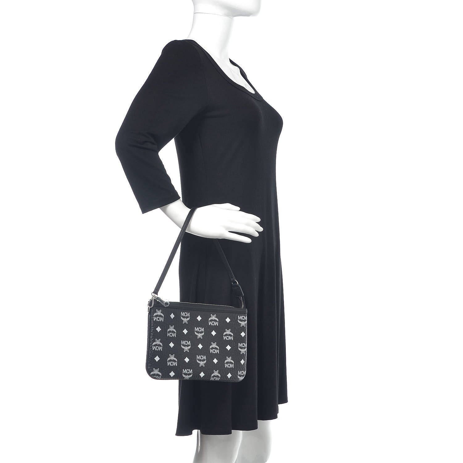 MCM Visetos Liz Shopper Tote Pouch Black 2 of 9