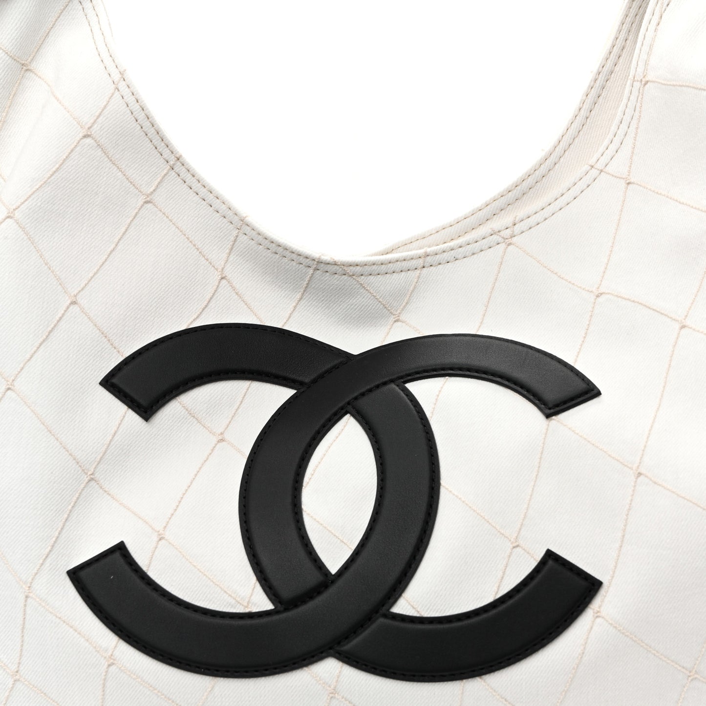 Denim Calfskin Quilted Coco Beach Small Shopping Tote White Black