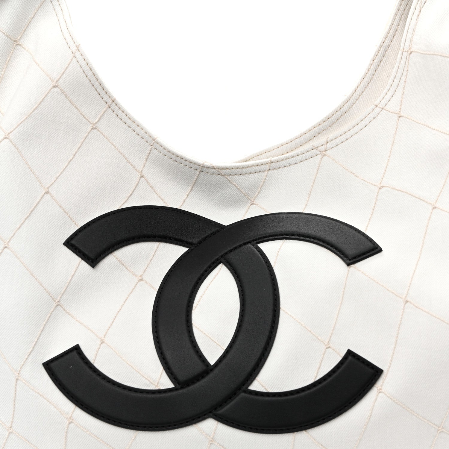 Chanel Denim Calfskin Quilted Coco Beach Small Shopping Tote White Black 9 of 11