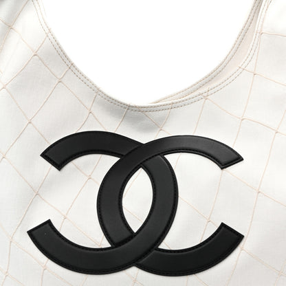 Chanel Denim Calfskin Quilted Coco Beach Small Shopping Tote White Black 9 of 11