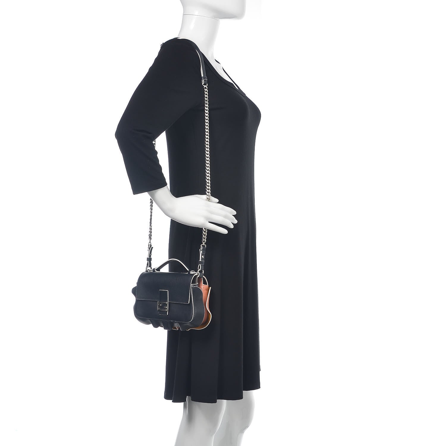 Fendi Vitello Dolce Waves Tri-Color Micro Double Baguette Blue Notte Chantilly 2 of 14