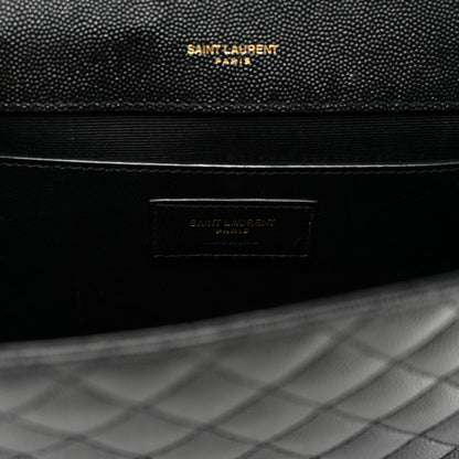 Saint Laurent Grain De Poudre Textured Mixed Matelasse Triquilt Medium Monogram Satchel Black 7 of 11
