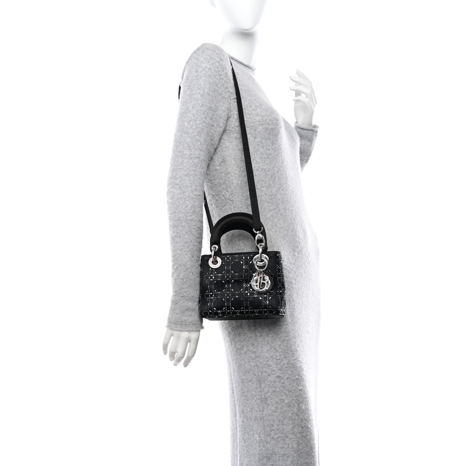 Christian Dior CHRISTIAN DIOR Satin Crystal Cannage Mini Lady Dior Black 2 of 9