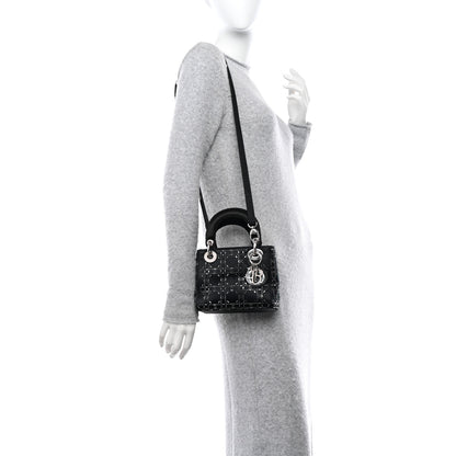Christian Dior CHRISTIAN DIOR Satin Crystal Cannage Mini Lady Dior Black 2 of 9