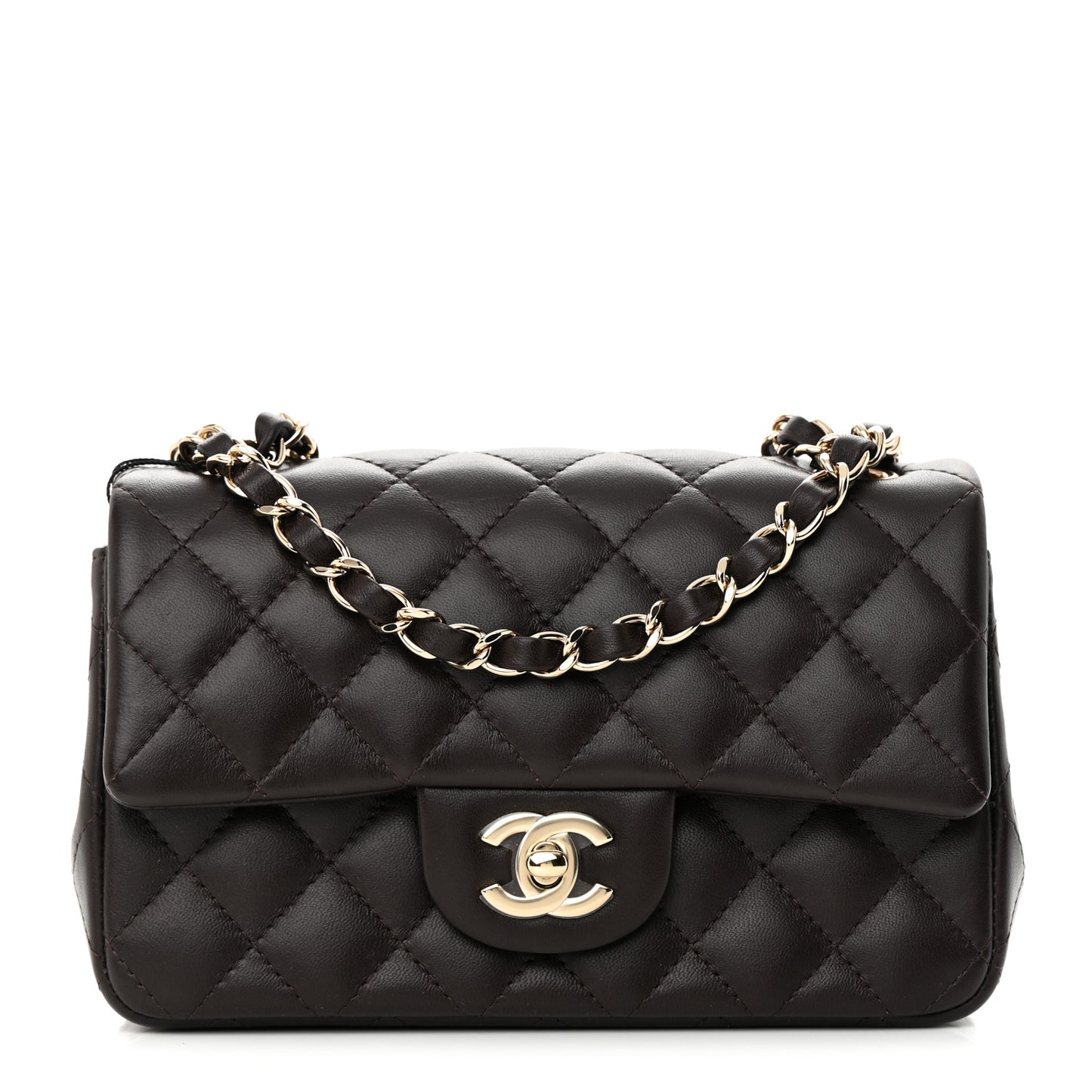 Lambskin Quilted Mini Rectangular Flap Dark Brown