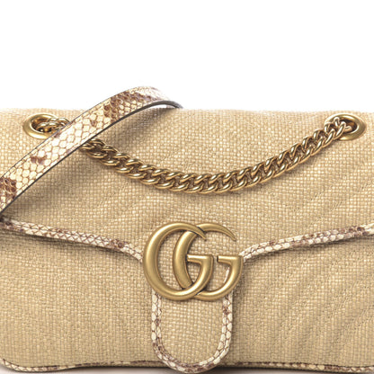 Gucci Raffia Elaphe Matelasse Small GG Marmont Shoulder Bag Natural Cream Brown 8 of 11