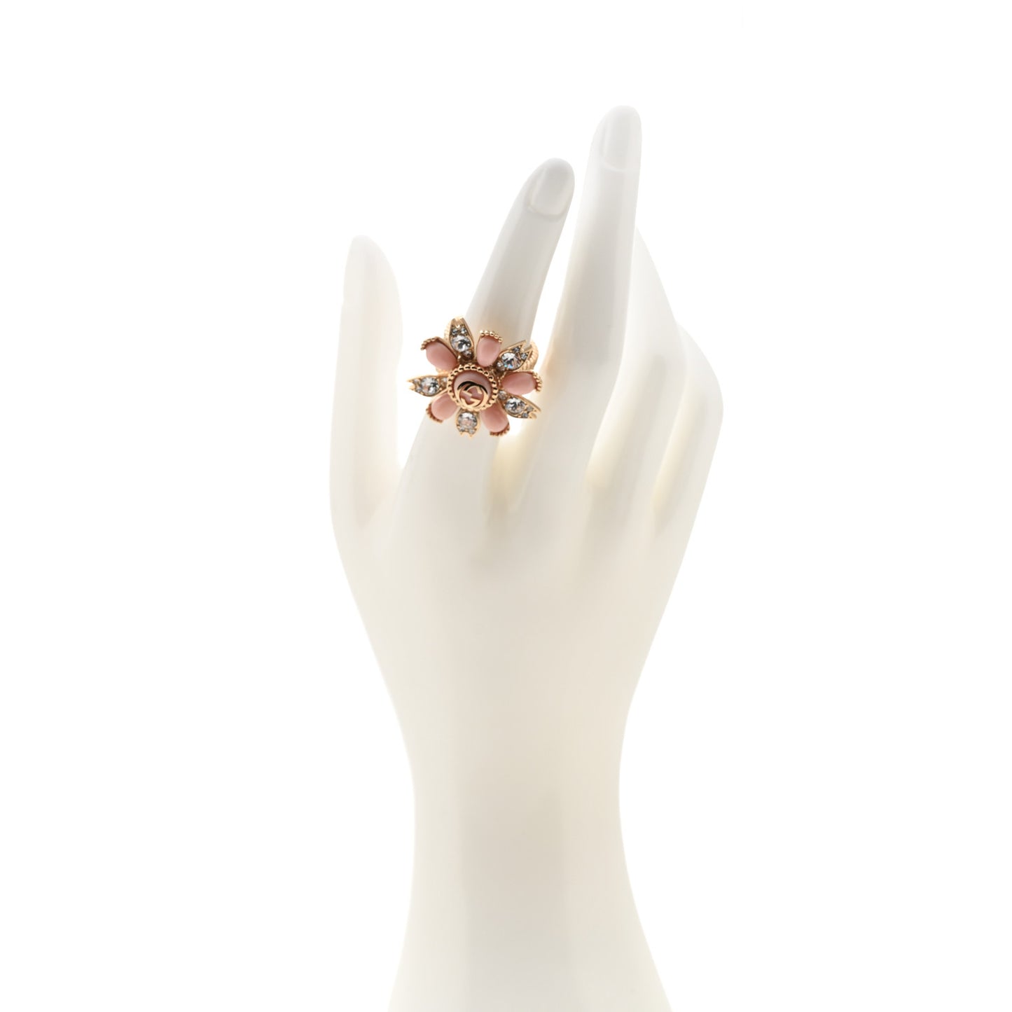 Metal Crystal Resin Flower Ring 53 6.25 Gold Pink
