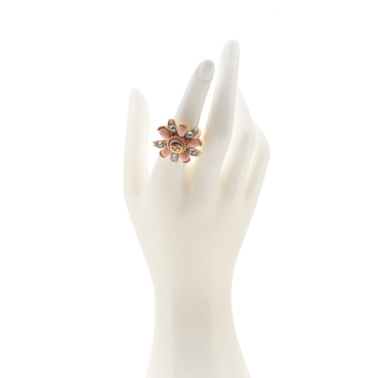 Gucci Metal Crystal Resin Flower Ring 53 6.25 Gold Pink 2 of 8