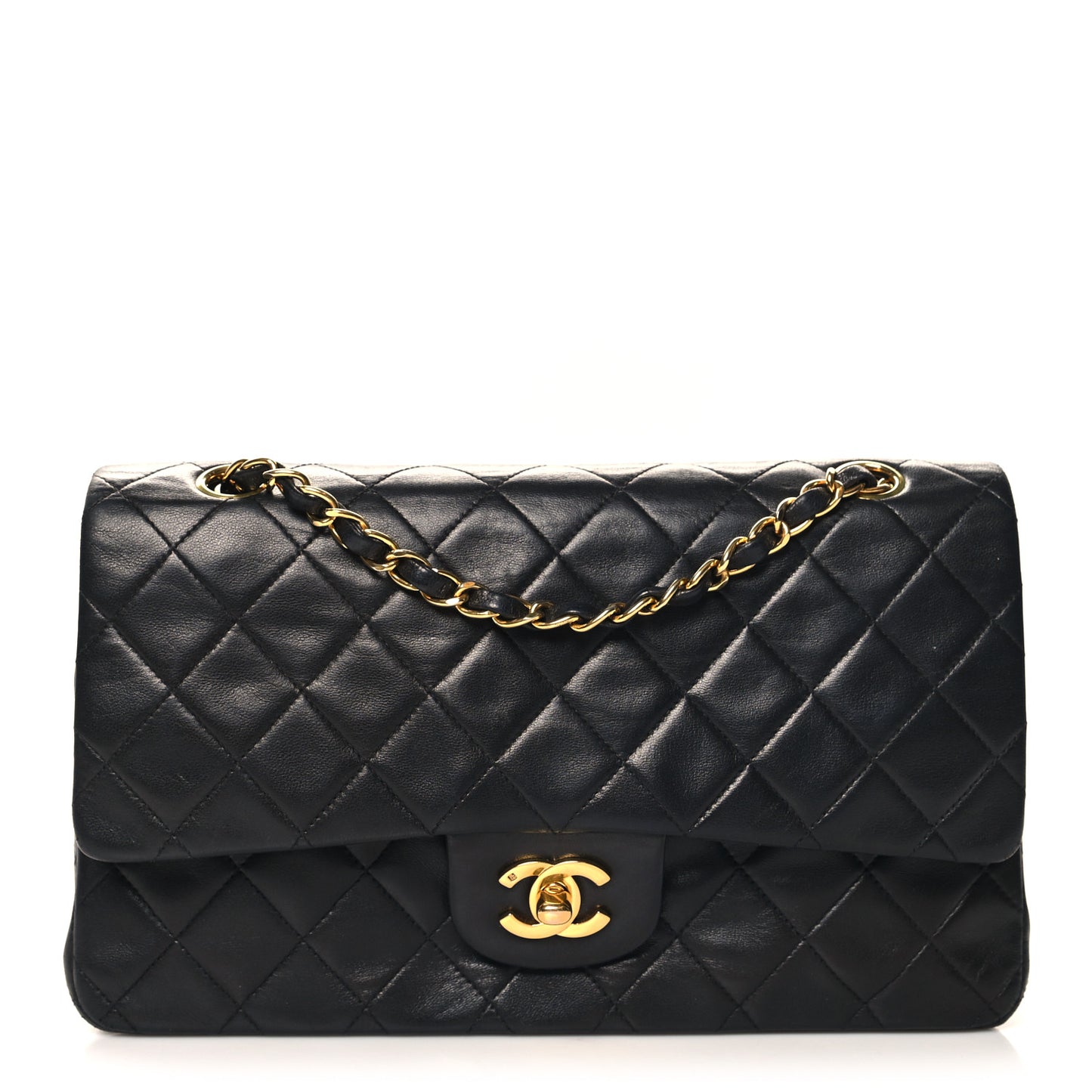Lambskin Quilted Medium Double Flap Black