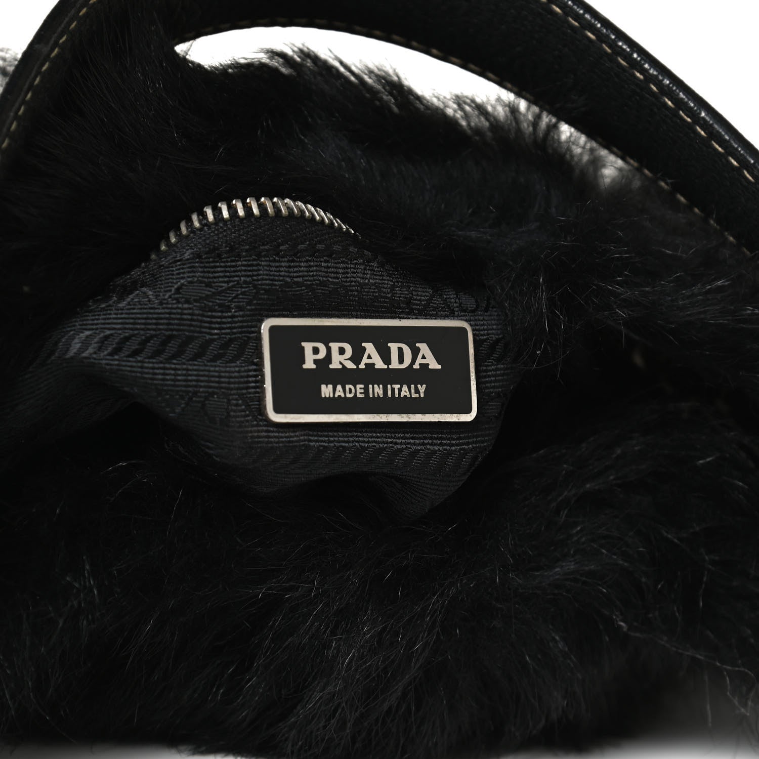 Prada Eco Lapin Faux Fur Buckle Hobo Black 6 of 10