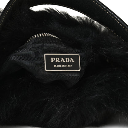 Prada Eco Lapin Faux Fur Buckle Hobo Black 6 of 10