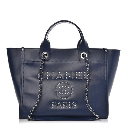 Chanel Caviar Small Studded Deauville Tote Navy 1 of 8