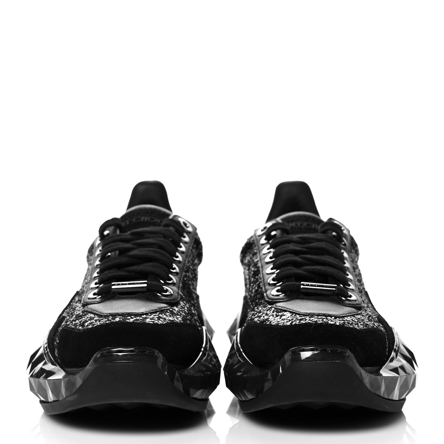 Jimmy Choo Glitter Calfskin Suede Womens Diamond F Low Top Sneaker 38 Black 2 of 8