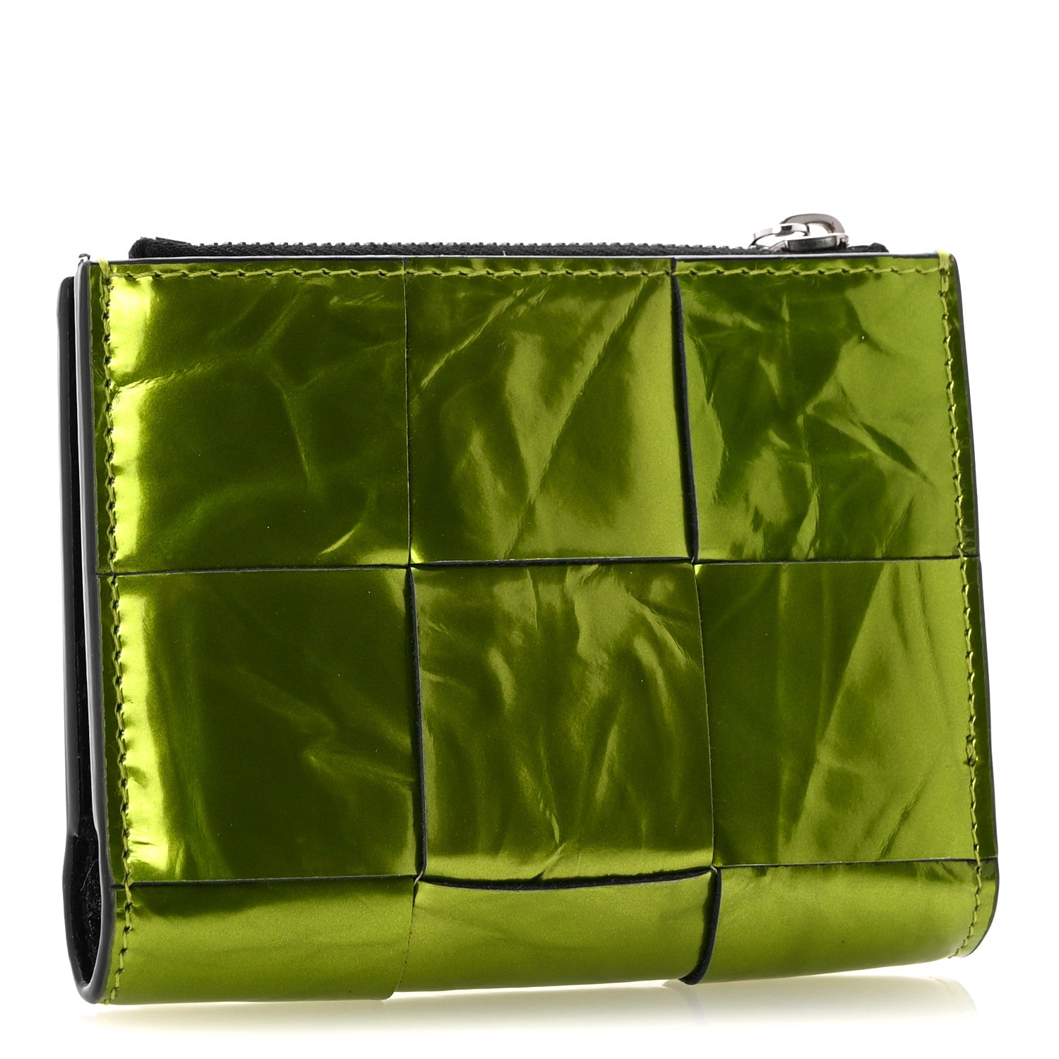Bottega Veneta Metallic Crushed Calfskin Intrecciato Zip Card Holder Chlorophyll 3 of 10
