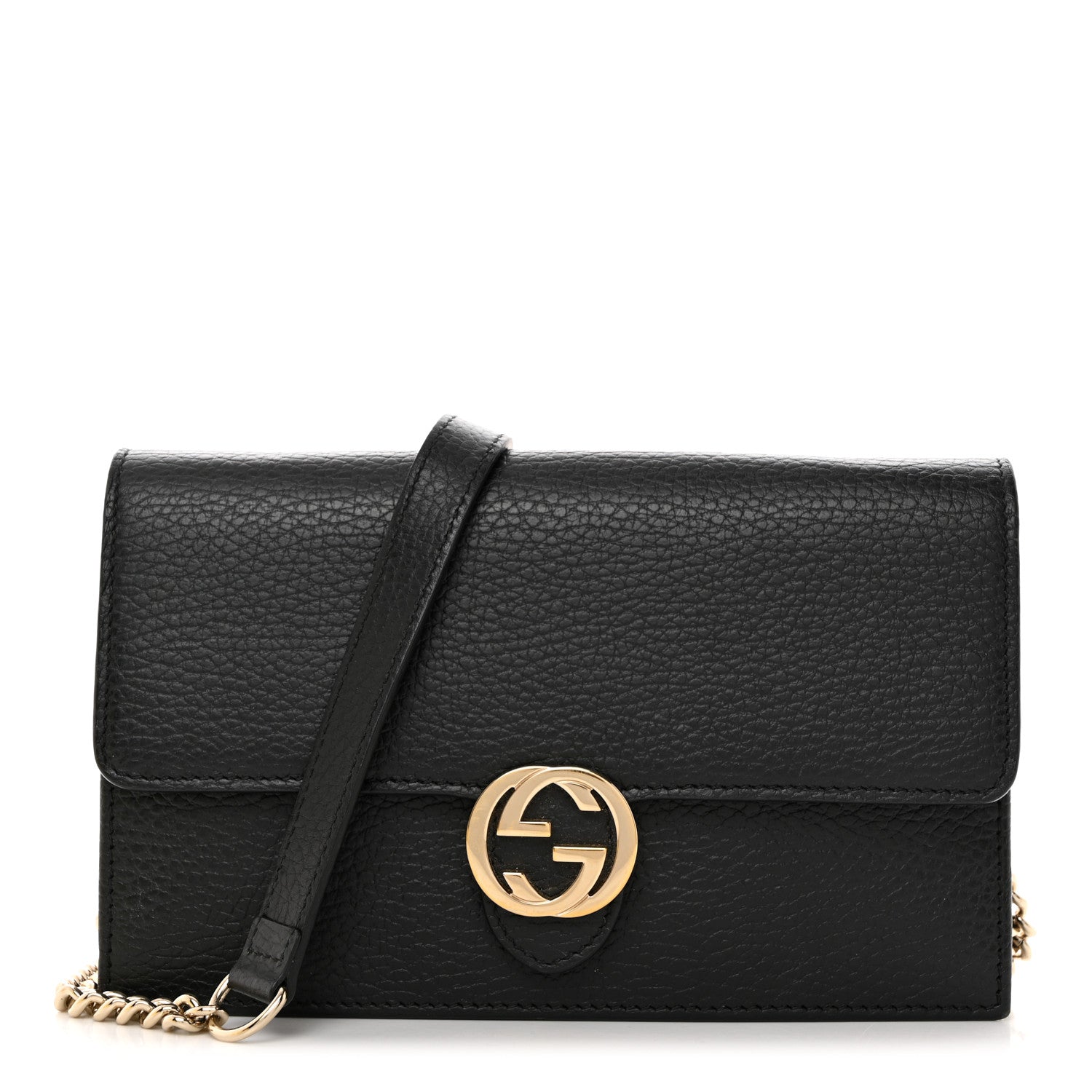 Gucci Dollar Calfskin Interlocking G Chain Wallet Black 1 of 12