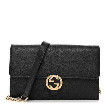 Gucci Dollar Calfskin Interlocking G Chain Wallet Black 1 of 12