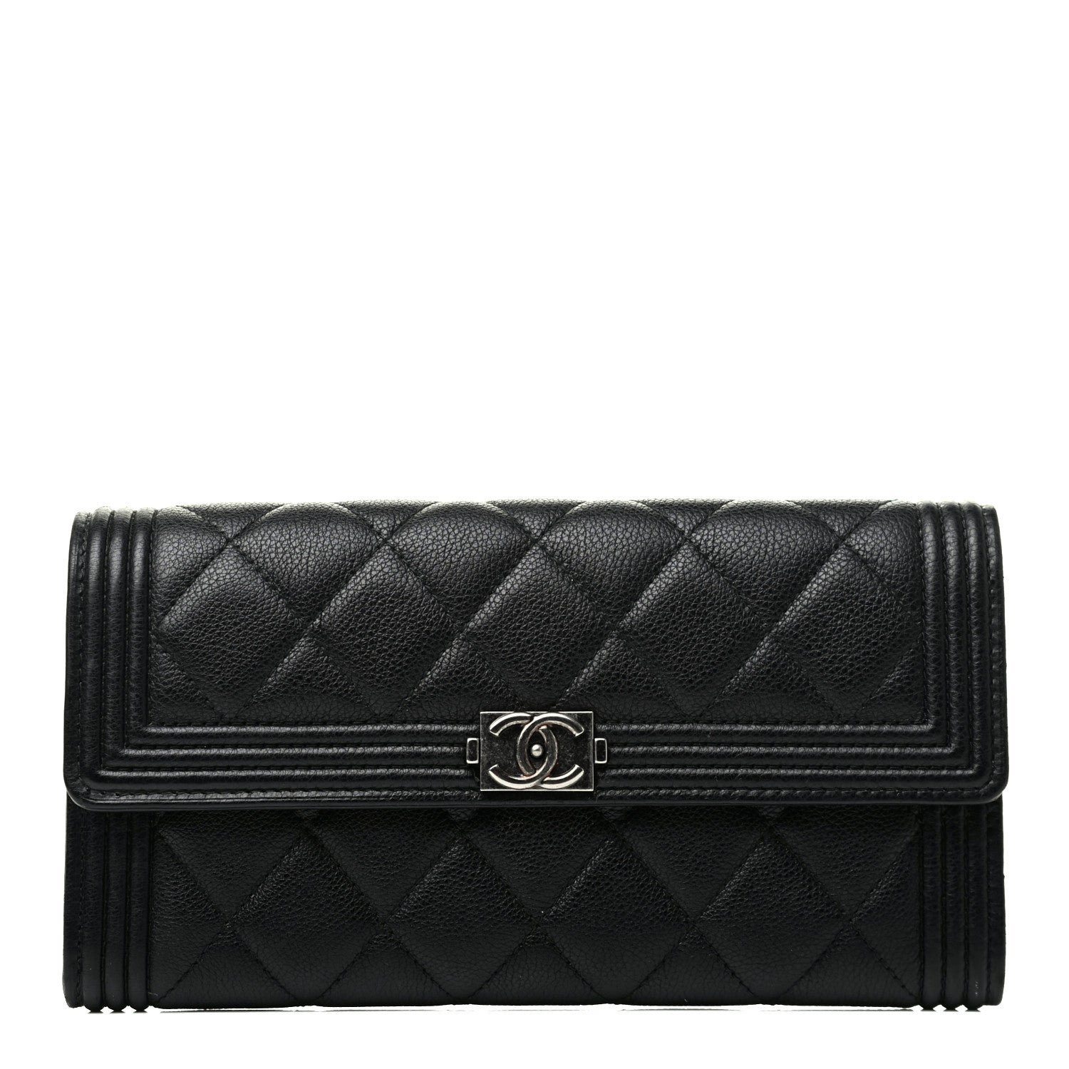 Chanel Calfskin Quilted Large Boy Gusset Flap Wallet Black 1 of 10