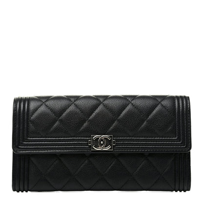 Chanel Calfskin Quilted Large Boy Gusset Flap Wallet Black 1 of 10