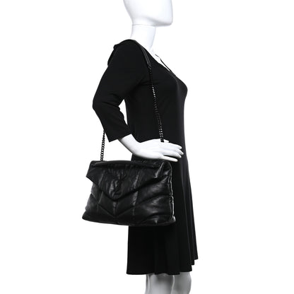 Saint Laurent Calfskin Quilted Medium Loulou Puffer Monogram Chain Satchel Black 2 of 9