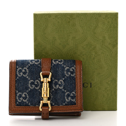 Gucci New Denim GG Monogram Jackie 1961 Card Case Blue Tea Cuir 8 of 8