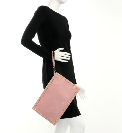 Valentino Garavani Vitello Large Rockstud Zip Wristlet Pouch Pop Gardenia 3 of 10