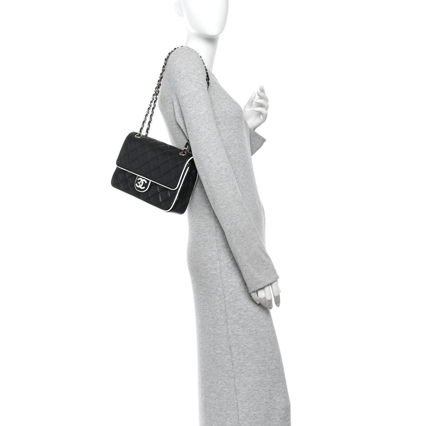 Lambskin Quilted Resin Graphic Frame Flap Bag Black White