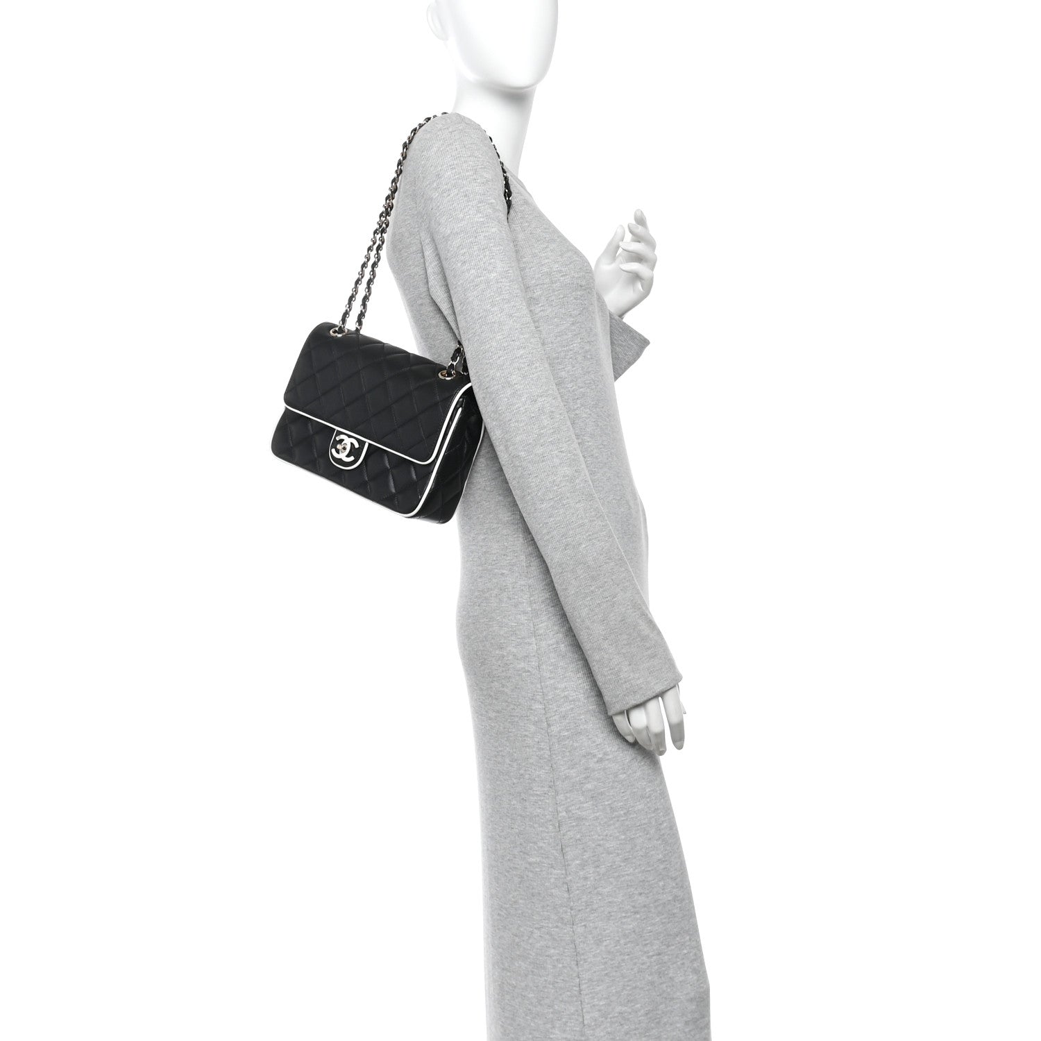 Chanel Lambskin Quilted Resin Graphic Frame Flap Bag Black White 2 of 11
