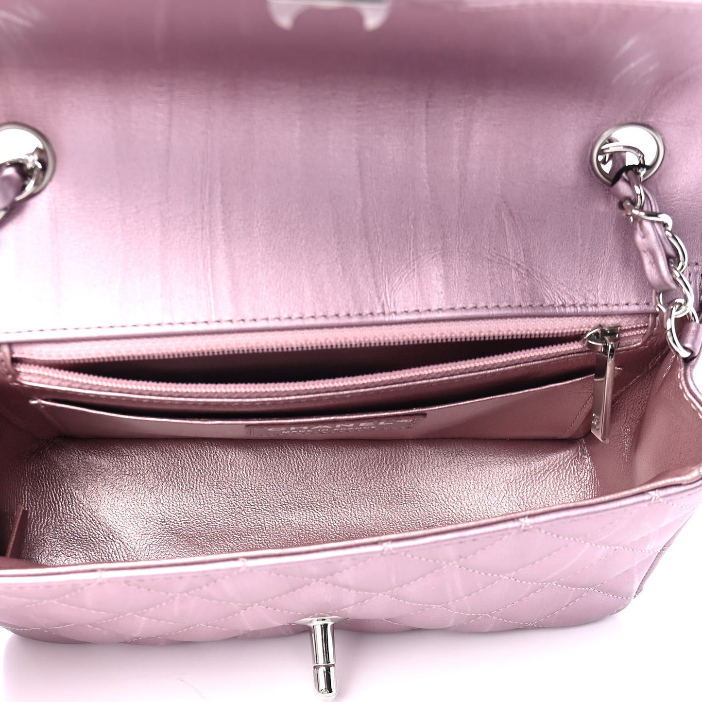 Metallic Calfskin Quilted Mini Rectangular Flap Pink